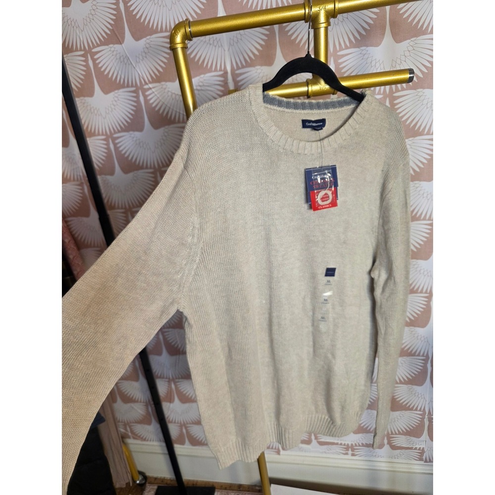 Croft & Barrow Mens Crewneck Sweater XL Beige Oatmeal Heather Cotton Blend NWT